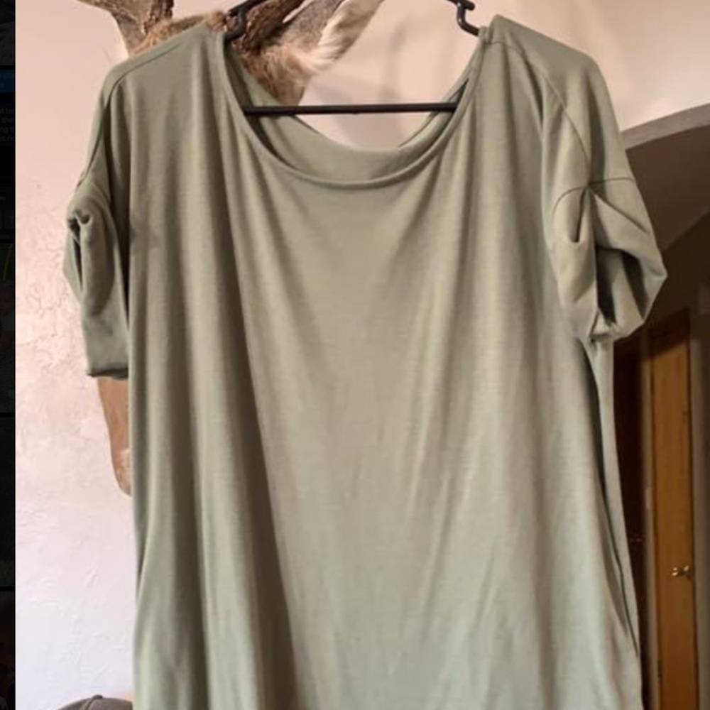 Olive green T Shirt dress WITH POCKETS.
